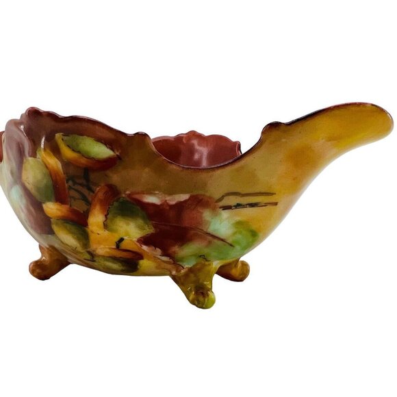 Vintage Footed Floral Scalloped Dish Candy Soap Trinkets Porcelain - Picture 5 of 12